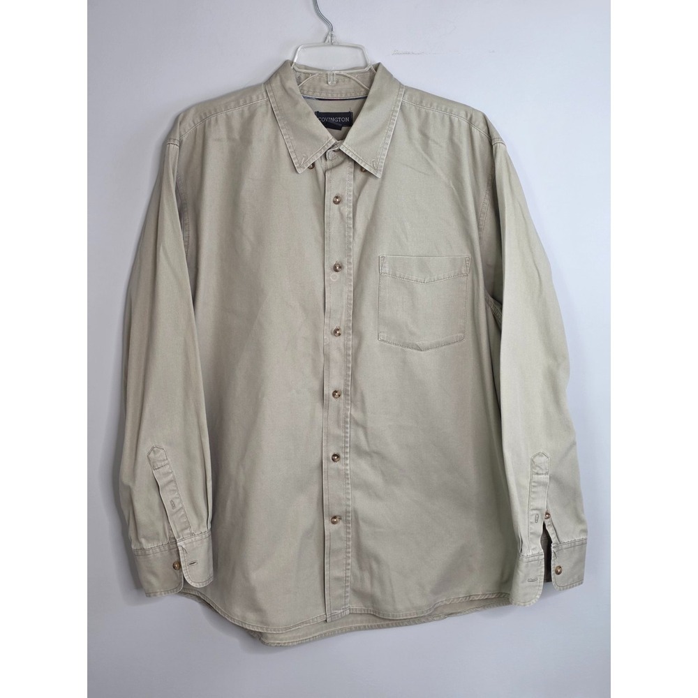 Covington Men's‎ Denim Shirt Size L / G Large Beige Cotton Long Sleeve Button Up
